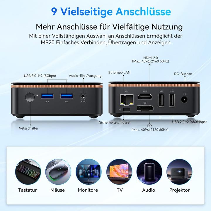 Immagine prodotto Blackview MP20 Mini PC Intel Twin Lake N150 mit Win 11 Pro (256 GB, 8.19 GB, Intel N150)