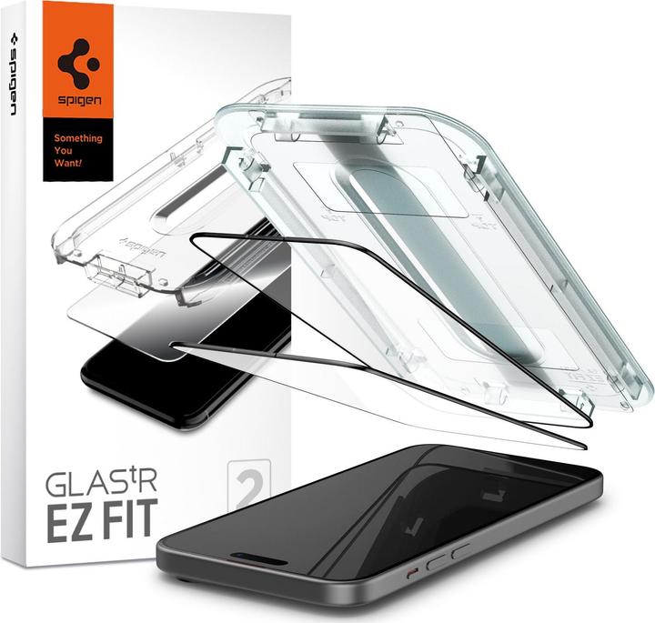 Actual product image Spigen TEMPERED GLASS GLAS.TR "EZ FIT" FC 2-PACK IPHONE 15 BLACK (2 pcs., Apple iPhone 15)