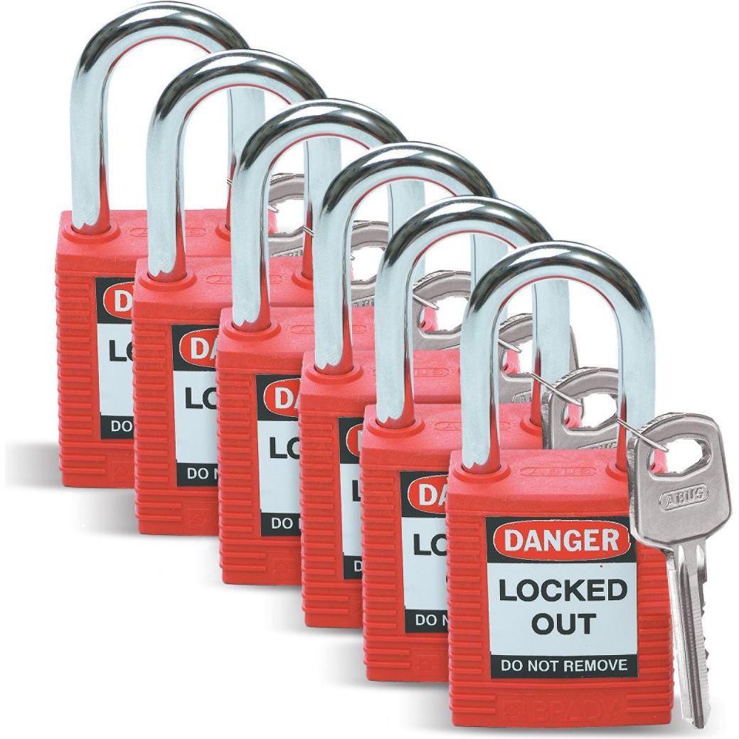Brady, Lucchetto, Serratura di sicurezza con grillo in acciaio, rosso, altezza grillo 38 mm, diametro grillo 6,5 mm