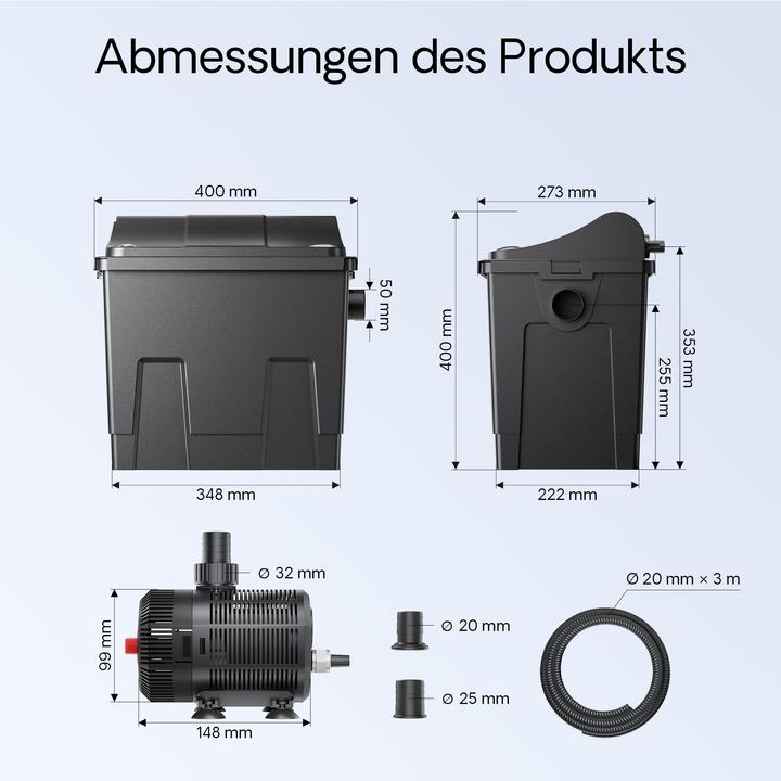 Produktbild SunSun CBF-200T Biofilter 9W UVC Klärer Teichpumpe 2300l/h 35W Teichfilter