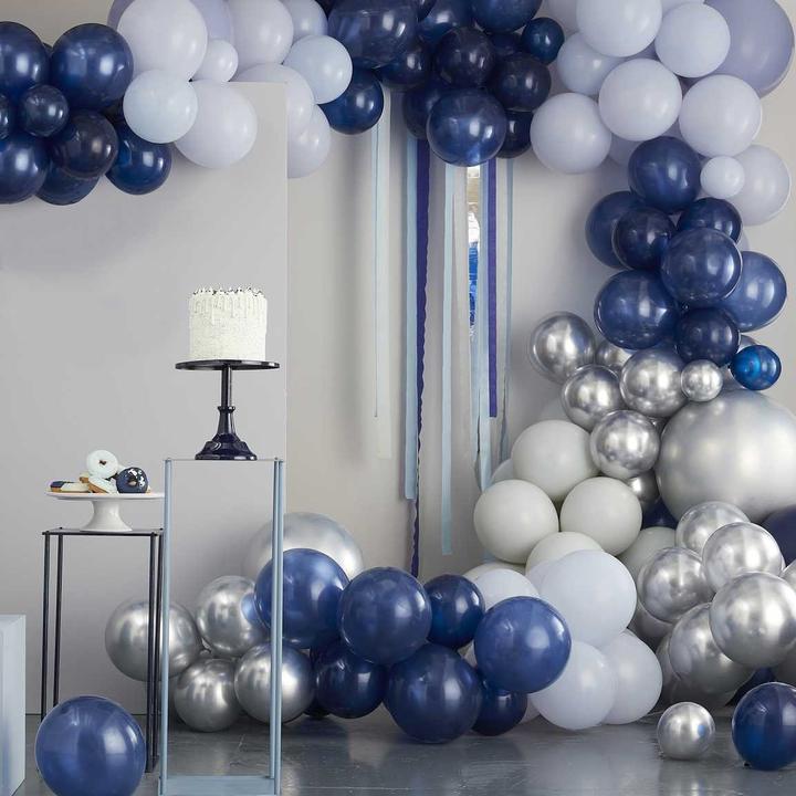 Produktbild Ginger Ray Ballonbogen Navy & Silber - Mix it Blue (100x)