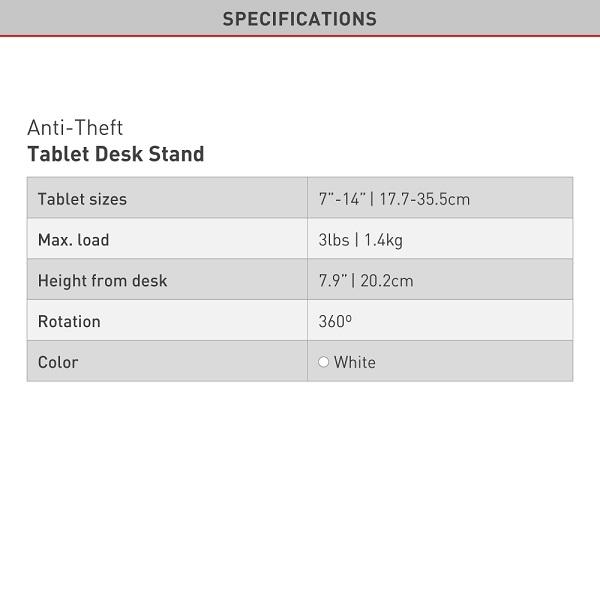 Image du produit Barkan Support de tablette 7-14", verrouillable, blanc