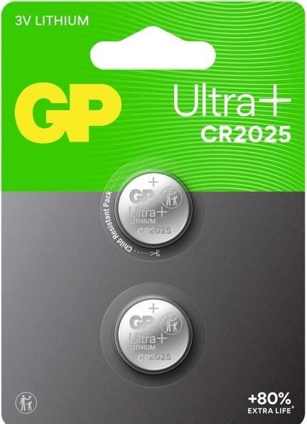 Image du produit GP Batteries GP Ultra Plus Lithium Cell Battery CR2025, 3V, 2-pack (2 pcs, CR2025, 160 mAh)