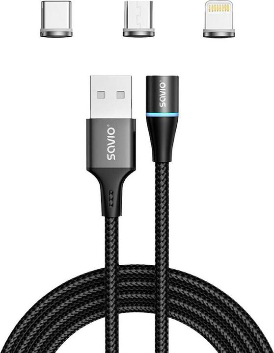 Actual product image Savio CL-152 USB Cable 1 m USB 2.0 USB C Micro USB A/Lightning Black (1 m, USB 2.0)