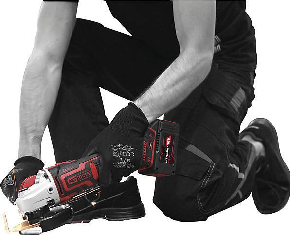 Actual product image KS Tools eMONSTER brushless cordless angle grinder set, 4-piece | 18 volt, 2 batteries and charger (125 mm)