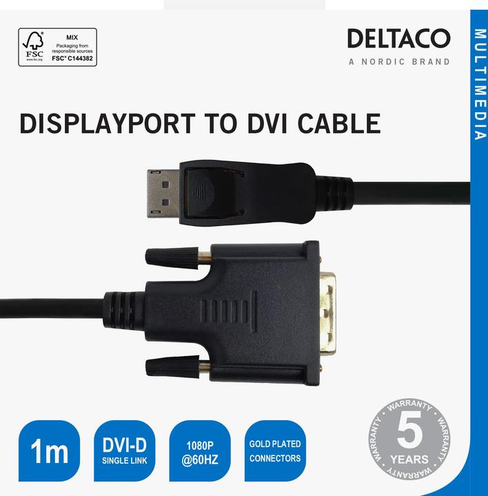 Actual product image Deltaco Cable DisplayPort - DVI-D Single Link, 1080p 60Hz, 1m, black (1 m)