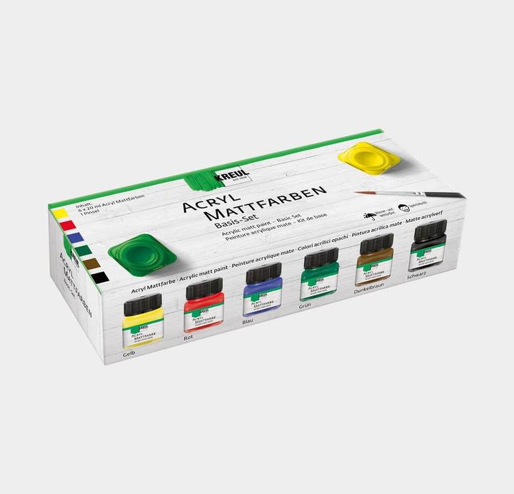 Actual product image Kreul Creativity set matte paint 6 x 20ml (Dark brown, Yellow, Green, Blue, Black, Red, 120 ml)