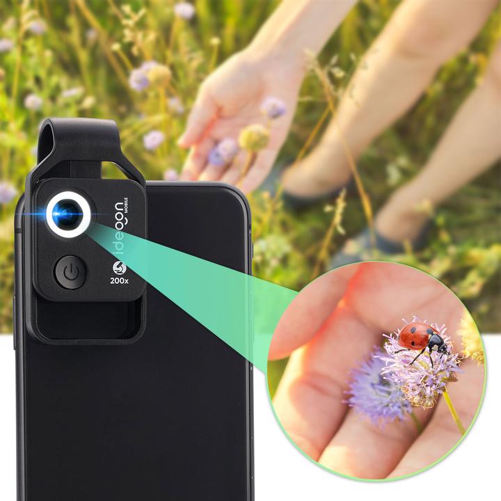 Image du produit Ideoon Mikroskop-Vorsatzlinse für Smartphones&Tablets, 200-fache Vergrösserung, 6 LEDs, schwarz