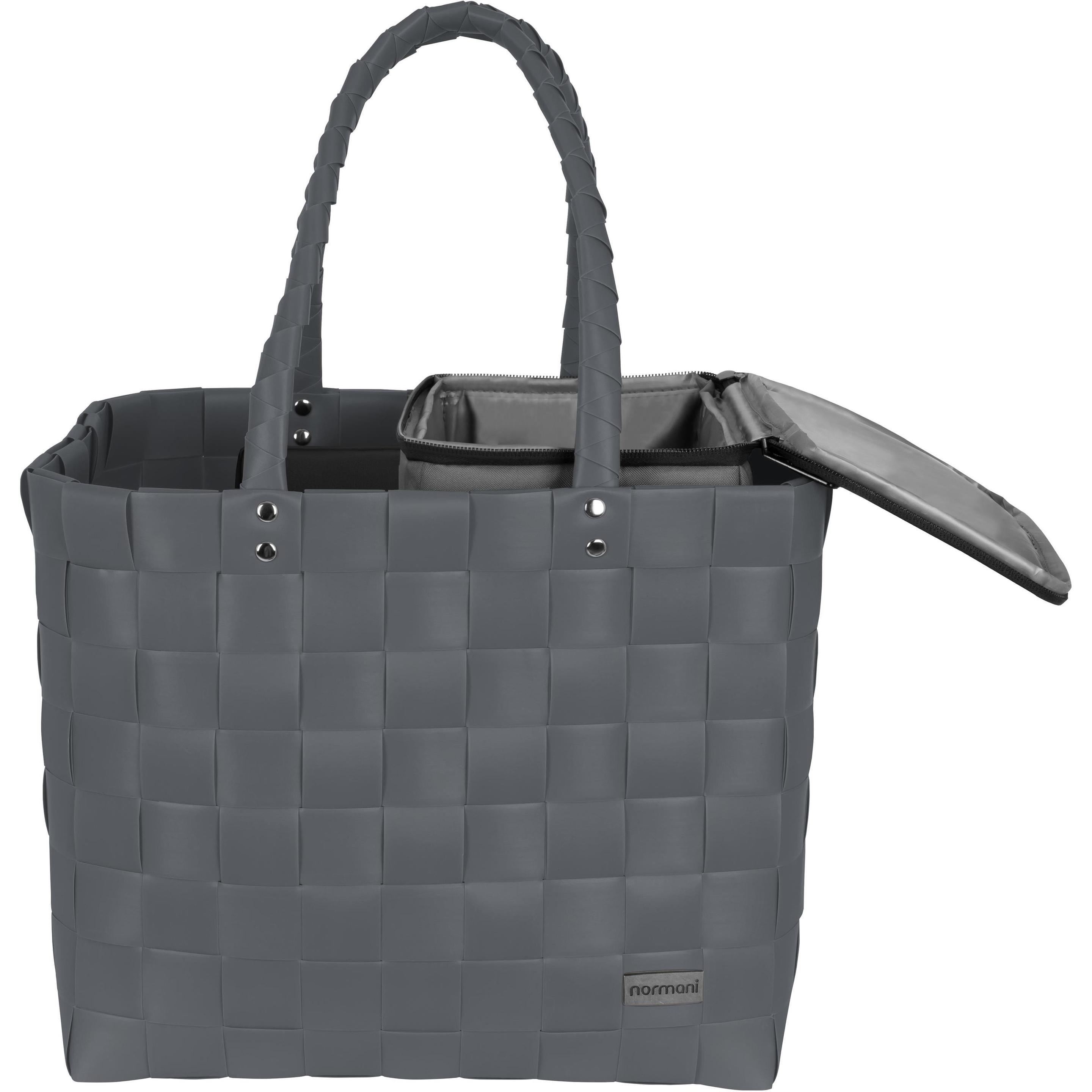 Thumbnail - Normani, Einkaufshilfe, Flechtkorb mit kleiner Kühltasche, Grau