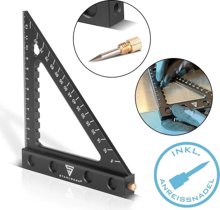 Actual product image Stahlwerk Angle triangle with stop and marking needle Aluminium