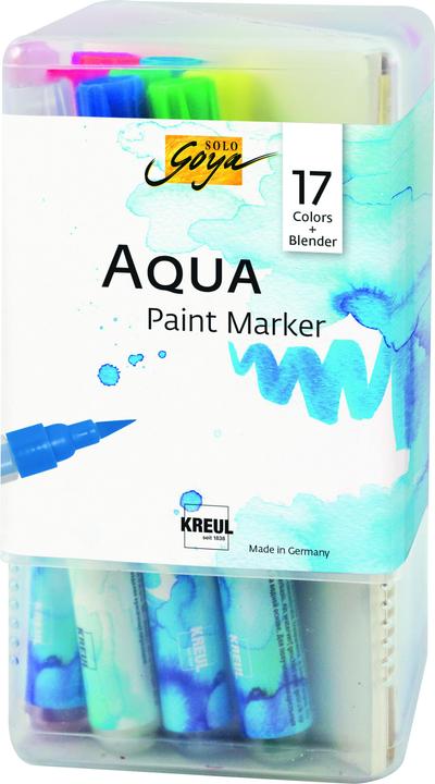 Produktbild Solo Goya Aqua Paint Marker Powerpack All-in-one (Schwarz, Hellgrau, Olivgrün, Gelbgrün, Kobaltblau, Cyan, Karmin, Indigoblau, Permanentgrün, Orange, Magenta, Citron, Zinnioberrot dunkel, Rototer Ocker, Indigo Braun Dunkel, 17 x)