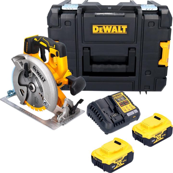 Actual product image DeWalt DCS 570 P2T Akku Handkreissäge 18 V 184 mm Brushless + 2x Akku 5,0 Ah + Ladegerät + TSTAK