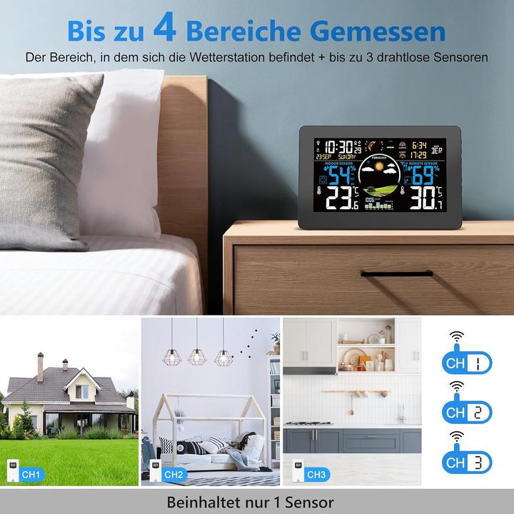 Image du produit Viflykoo Wetterstation mit Aussensensor & Funkuhr