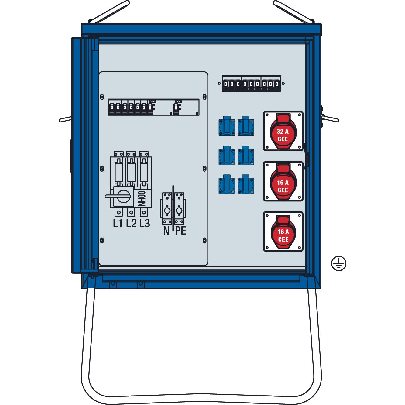 As - Schwabe, Systemstromversorgung, Endverteiler Schrank (CEE 7/3, CEE)