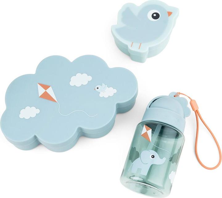 Done by Deer Lunch & Snackbox mit Strohhalmflasche Playground blau
