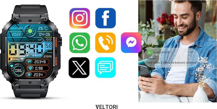 Actual product image Giewont Veltori VT200-1 Smartwatch, schwarzes Silikonarmband