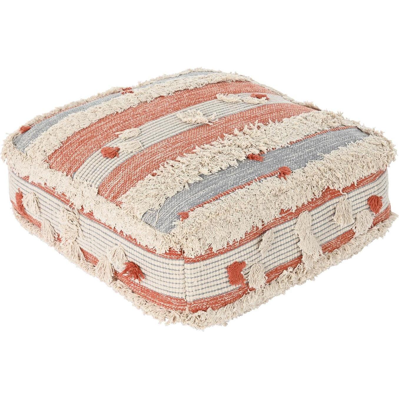 DKD Home Decor, Pouf a sacco, Pouffe White Orange Stripes Boho 60 x 60 x 25 cm (2 Units)