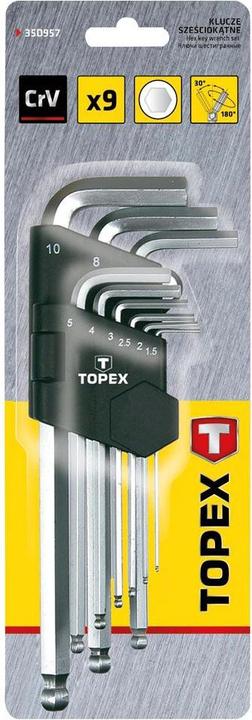 Image du produit Topex Clé Allen Rinkinys L type 1,5-10 mm avec boule, 9 pièces. (35D957)