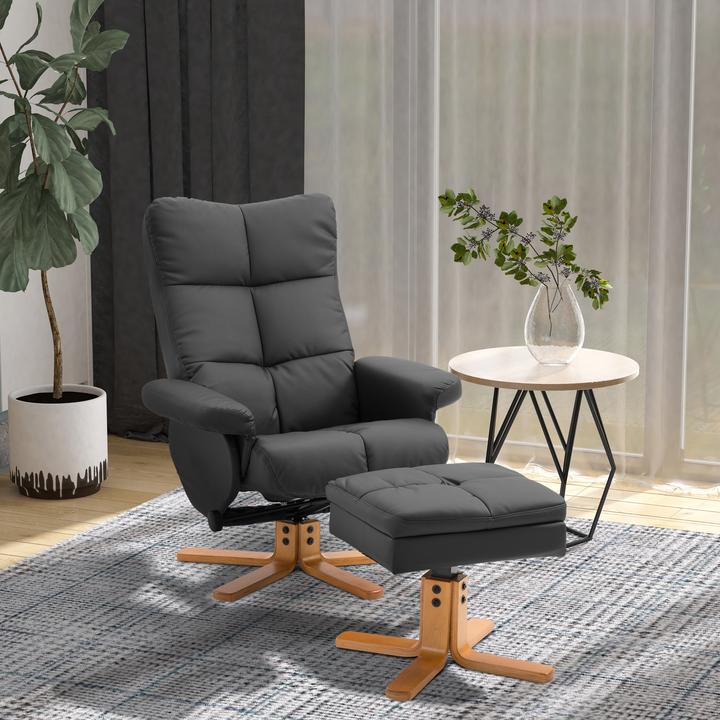 Actual product image Homcom Relaxsessel mit Hocker Holz, Kunstleder Schwarz