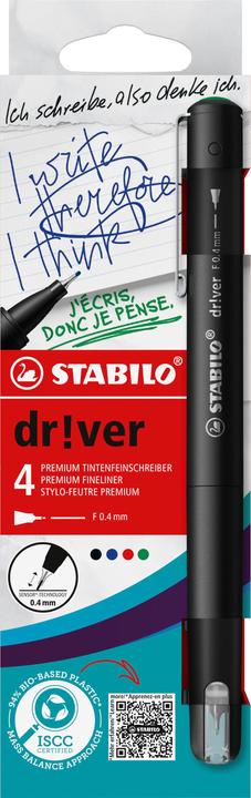 Produktbild STABILO Driver Fine 0.4 Mm 4er Etui (Rot, Schwarz, Grün, Blau, 4 x)