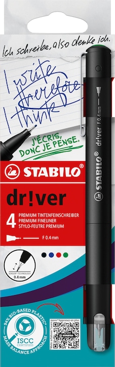 Actual product image STABILO Driver Fine 0.4 Mm Case of 4 (Green, Blue, Black, Red, 4 x)