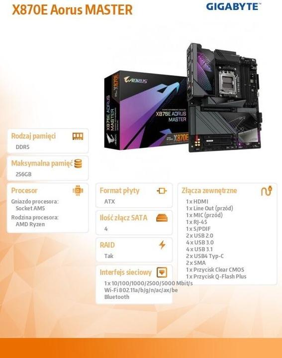 Produktbild Gigabyte X870E AORUS MASTER (AM5, AMD X870E, ATX)