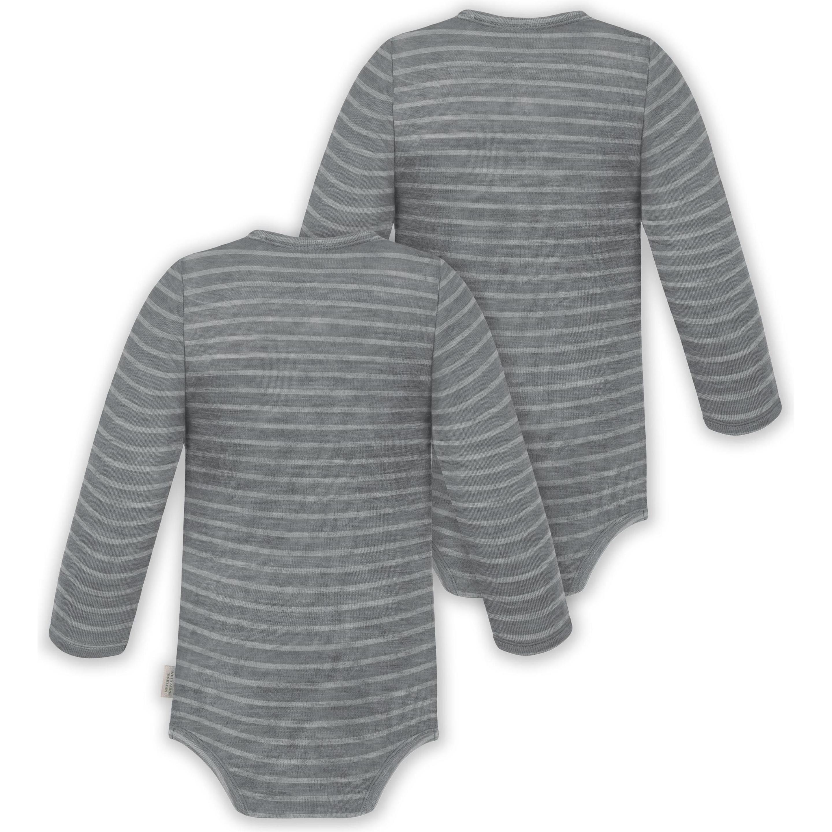 Thumbnail - Normani, Herren, Body, 2er Pack Doppelpack Baby-Body Merino Wickelbody Bodysuit Langarm - 9343, Grau, (80)