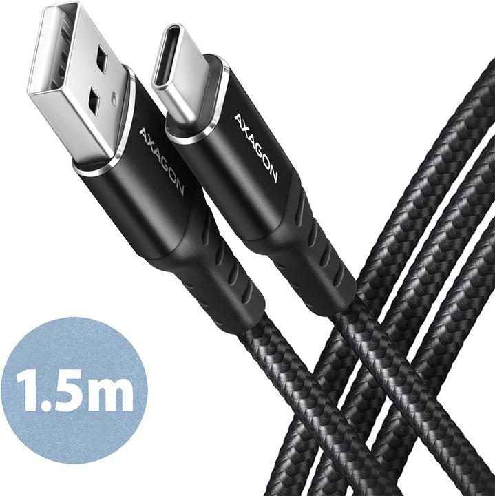 Immagine prodotto Axagon BUCM-AM15AB Cavo da USB-C a USB-A, 1,5 m, USB 2.0, 3A, intrecciato - nero (1.50 m, USB 2.0, 5 W)