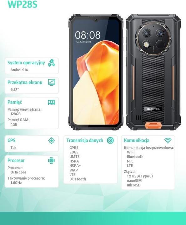 Produktbild Oukitel WP28S (128 GB, Orange, 6.52", Dual SIM, 4G)