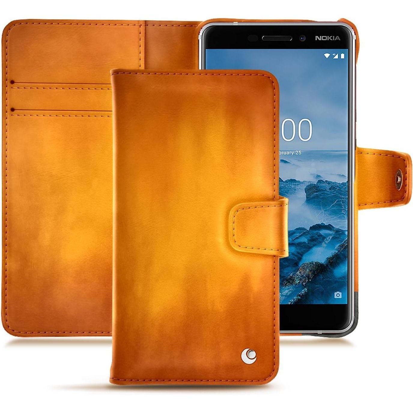 Noreve Lederschutzhülle Wallet (Nokia 6 (2018)), Smartphone Hülle, Orange