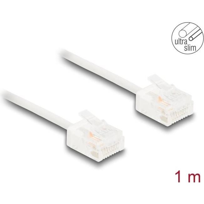 Thumbnail - Delock RJ45 Netzwerkkabel Cat.6 UTP Ultra Slim 1 m weiss mit (U/UTP, CAT6, 1 m), Netzwerkkabel