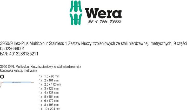 Produktbild Wera 3950/9 Hex-Plus Multicolour Stainless 1