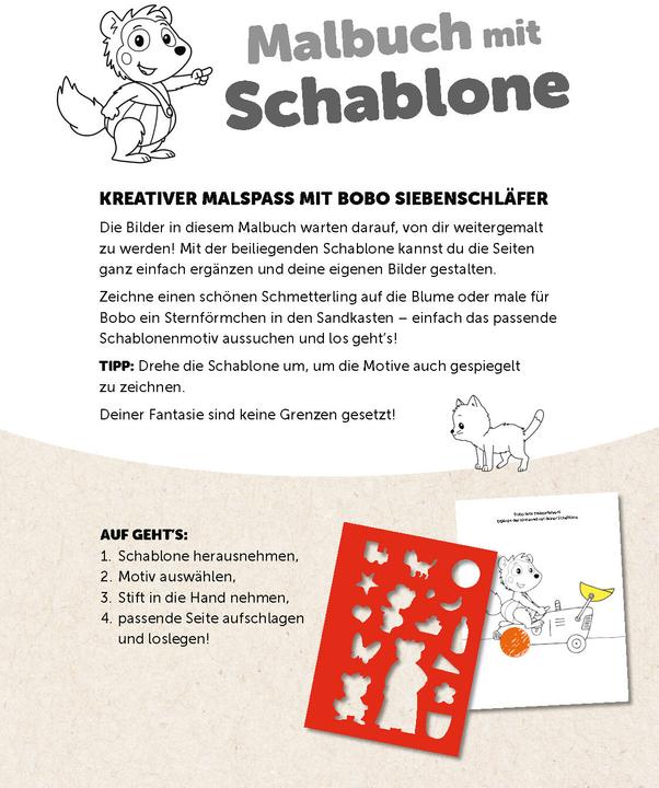 Actual product image Bobo Siebenschläfer Malbuch mit Schablone. Zeichnen und Malen für Kinder ab 4 Jahren