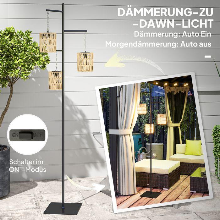 Produktbild Swisshandel24 Solar Stehlampe Rattan Solarlampen mit Lichtsensor automatisch im Boho-Stil IP44 (15 lm, IP44)