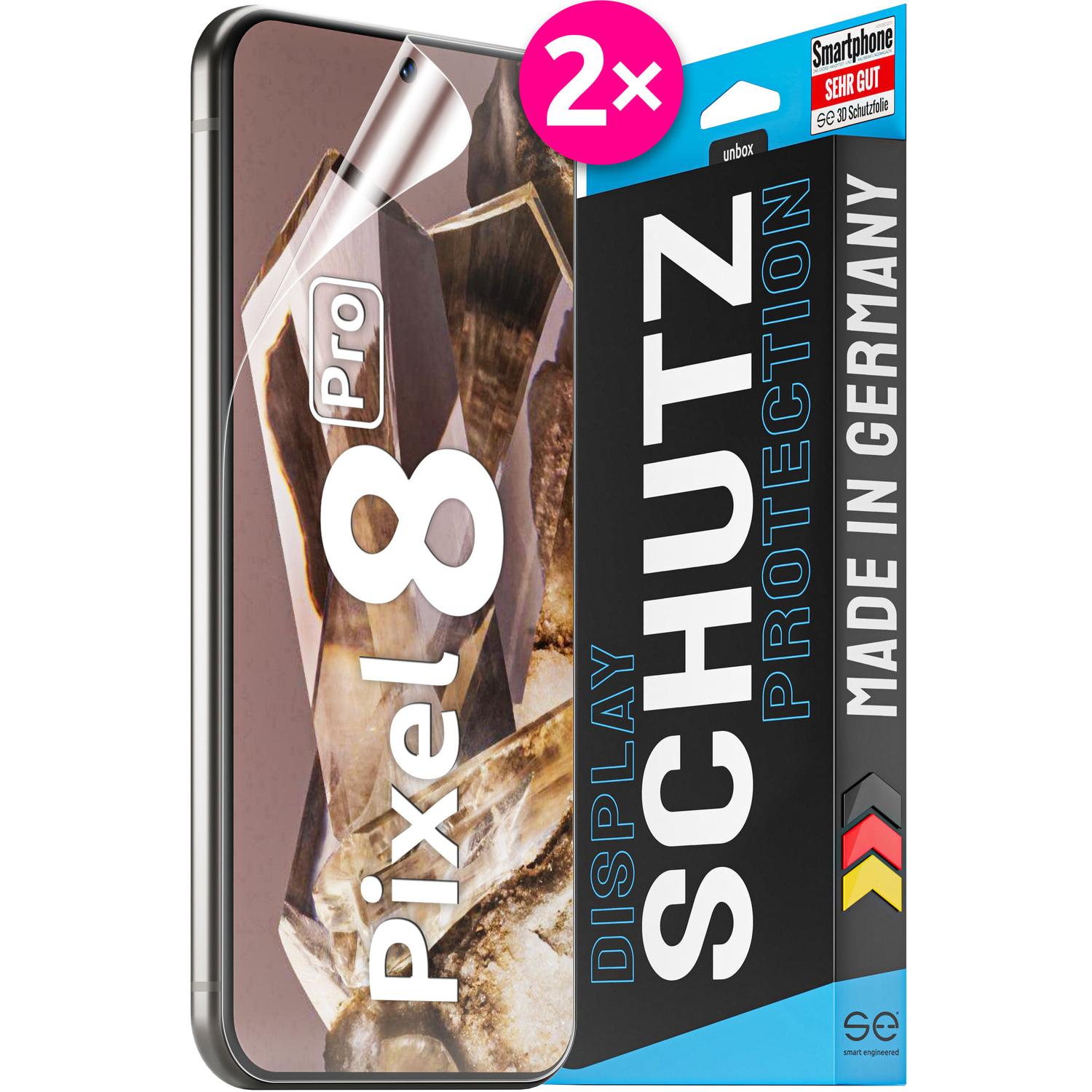 Smart Engineered se 3D Schutzfolie Google Pixel 8 Pro (VPE 2) (2 Stück, Google Pixel 8 Pro), Smartphone Schutzfolie, Tra...