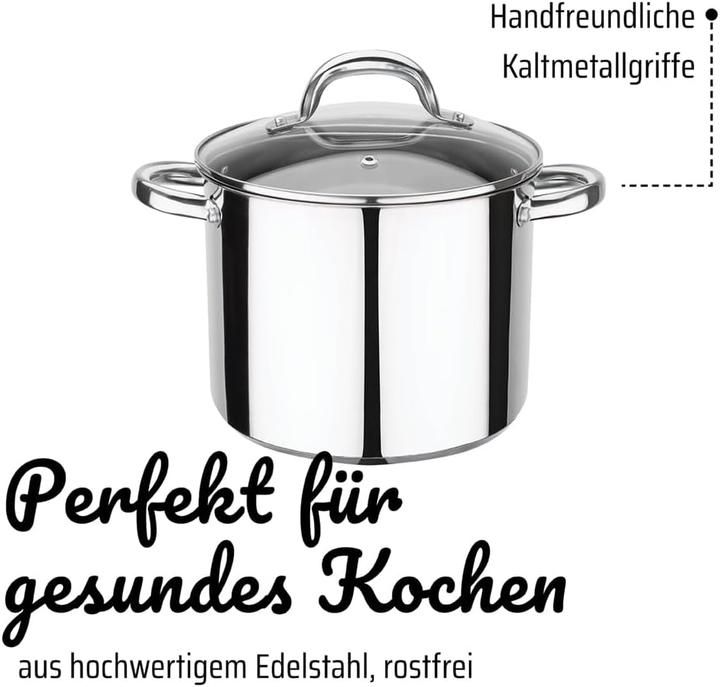 Produktbild GSW Gemüsetopf mit Glasdeckel 20cm, Edelstahl 5L (20 cm, Kochtopf, Edelstahl)