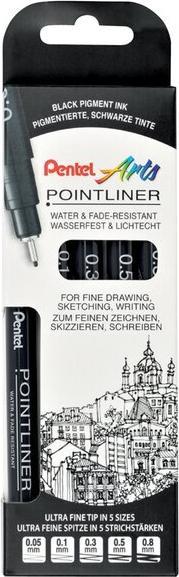 Produktbild Pentel PentelArts Permanent Fineliner Pointliner, schwarz, 5er Set (Schwarz, 1 x)