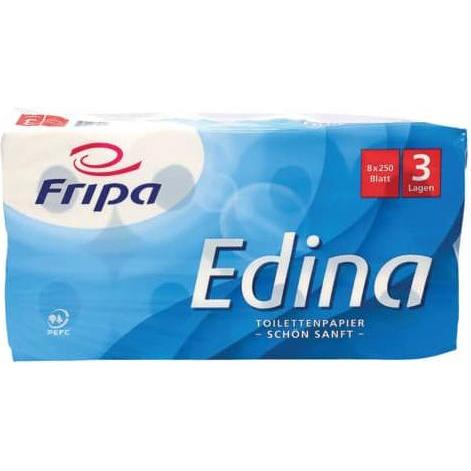 Fripa, Toilettenpapier, Toilettenpapier Edina hochweiss, Ausführung: 3-lagig, Blatt/Ro.: 250 (8 x)
