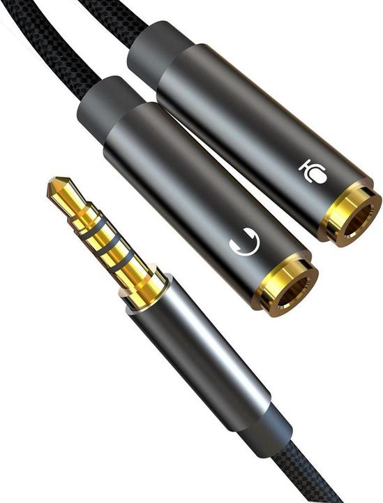 Actual product image xO audio cable 2in1 NB-R197 3.5mm jack - socket 3.5mm jack / microphone 0,23 m black (0.23 m)