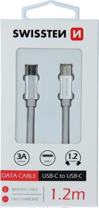 Actual product image Swissten Textile Universal Quick Charge 3.0 USB-C to USB-C Data and Charging Cable 1.2m (1.20 m, USB 3.0)