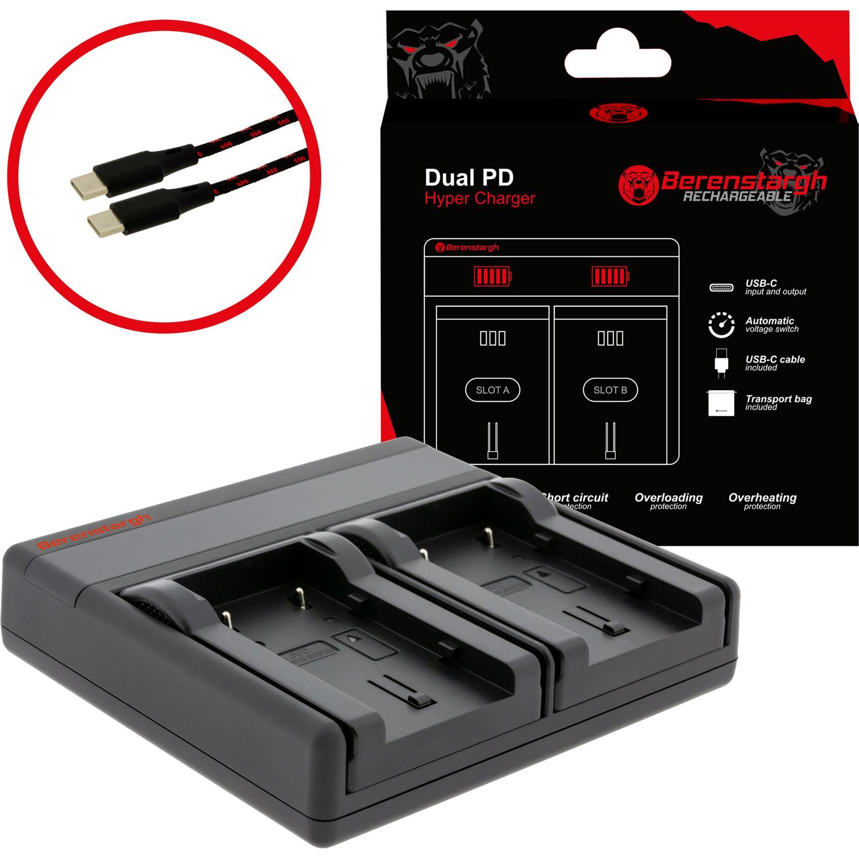 Berenstargh Dual PD Hyper Ladegerät f. JVC BN-VF808U VF815U VF823U VF908U USB-C in/out Powerbankfunk (Caricabatterie per fotocamere), Alimentatore fot