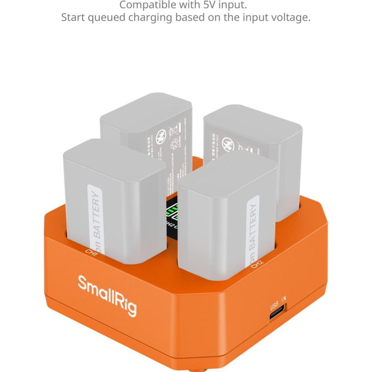 SmallRig 5749 Four-Channel Camera Battery Charger for NP-FW50 (Caricabatterie per fotocamere), Alimentatore fotocamera, Nero