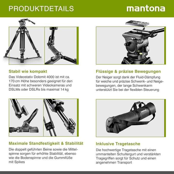 Produktbild mantona Videostativ Dolomit 4000, 170cm (Kunststoff)