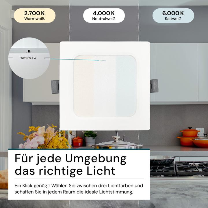 Produktbild Luxula LED Einbau Downlight, eckig, weiss, 18W, IP44, 1800lm, CCT (1800 lm)