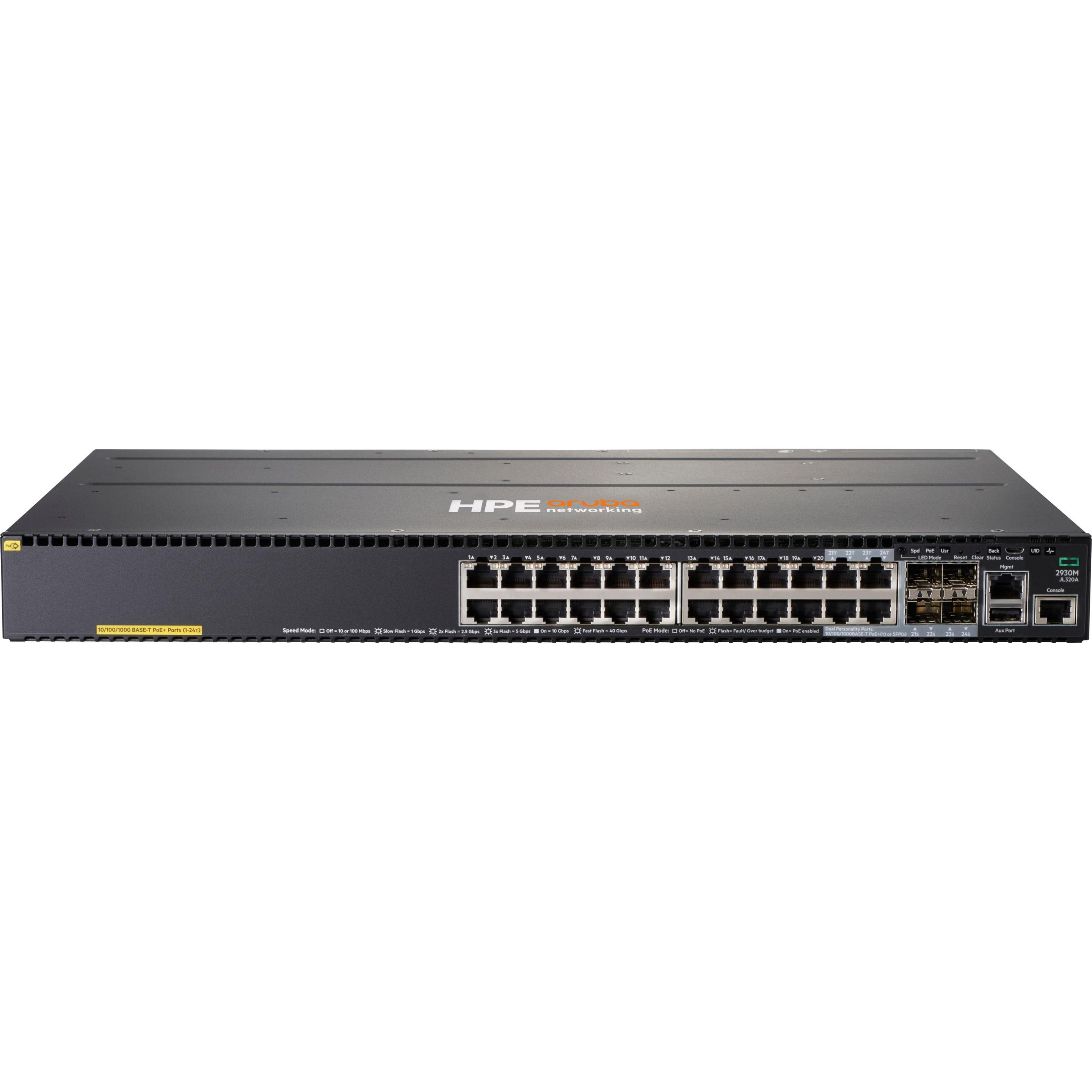 Aruba 2930m 24g Poe+ 1sl (24 porte), Switch di rete, Nero