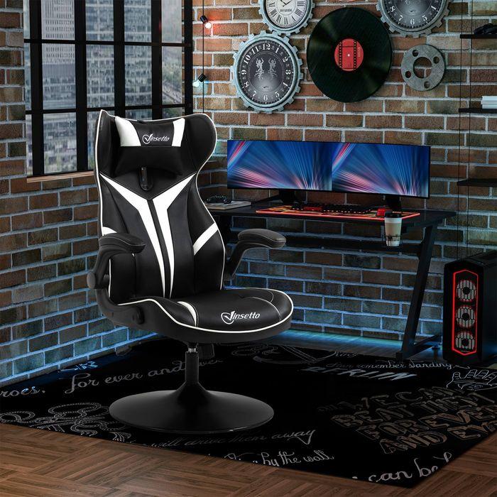 Actual product image Swisshandel24 Gaming chair ergonomic with rocking function steel black+white