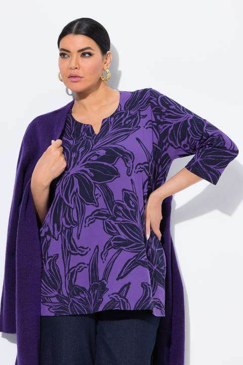 Produktbild Ulla Popken Shirt, Blätter, A-Linie, Tunika-Ausschnitt, 3/4-Arm (58)