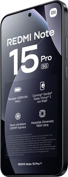 Produktbild Xiaomi Redmi Note 15 Pro (256 GB, Black, Schwarz, 6.83", Dual SIM, 5G)