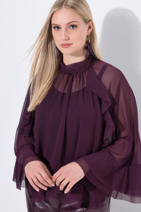 Produktbild Ulla Popken Cape-Bluse, Chiffon, Stehkragen, Schal (50, 52, 54, 56)