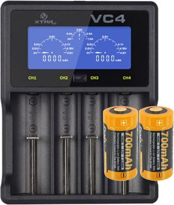 Actual product image Fenix Battery CR123 A 2 pieces and quick charger (2 pcs., CR123A, 760 mAh, Rechargeable battery)